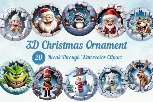 3D Christmas Break Through Ornaments PNG