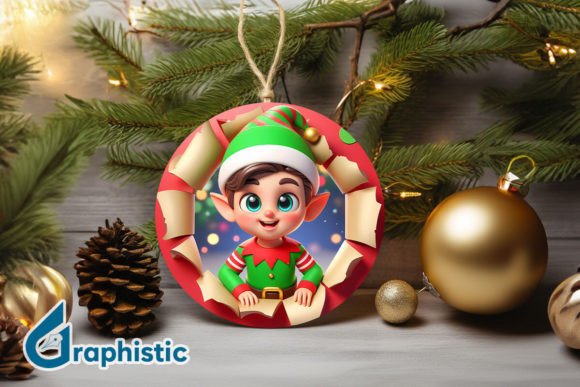3D Cute ELF Christmas Ornament F 122 Illustrations