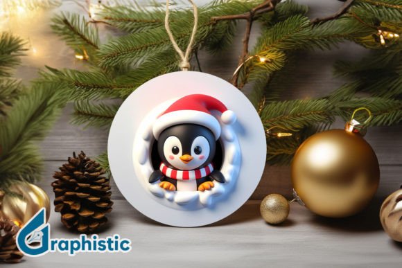 3D Penguin Christmas Ornament Front 00 Illustrations