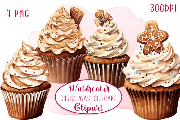 Christmas Cupcakes Watercolour Clipart: Illustrations for Sellers