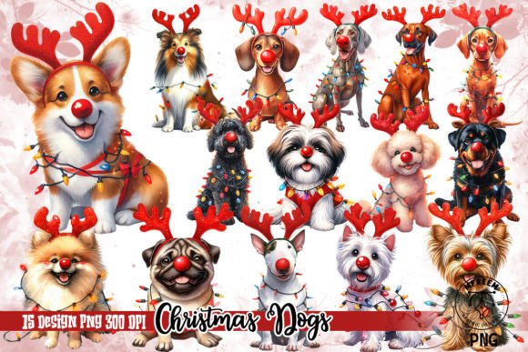 Christmas Dogs Red Nose Clipart PNG for Illustrations