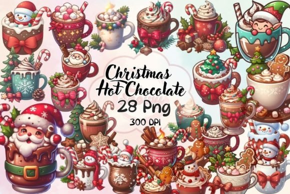Christmas Hot Chocolate Bundle Clipart Illustrations