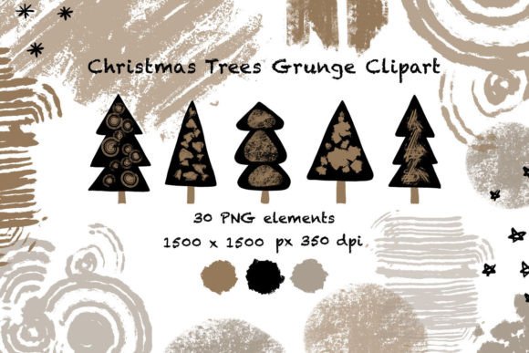Christmas Trees Grunge Clipart PNG: Illustrations