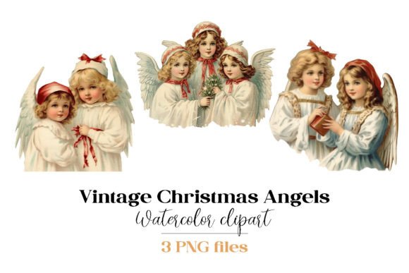 Christmas Vintage Angels Sublimation PNG: Illustrations