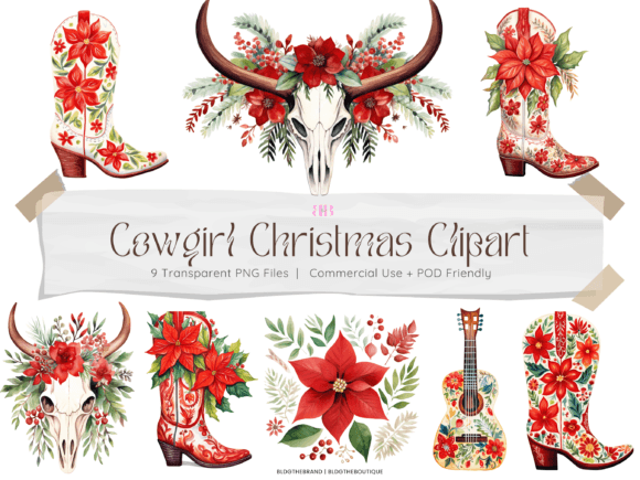 Cowgirl Christmas PNG Clipart & Illustrations
