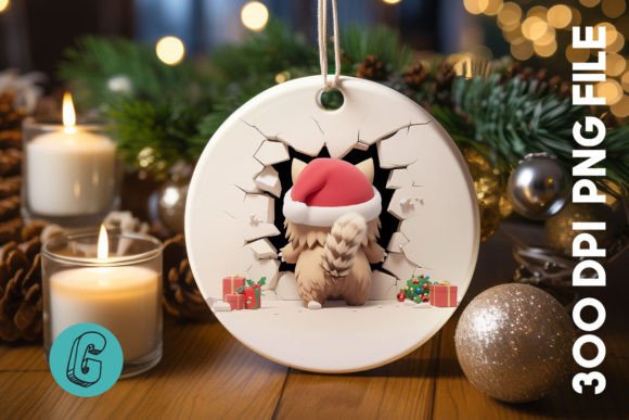 Cute Cat Christmas Ornament Back 09 Illustrations