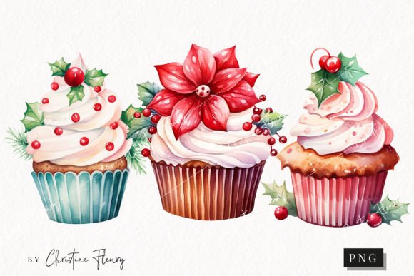 Cute Christmas Flower Cupcake Clipart: Illustrations Review