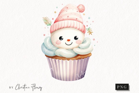 Cute Christmas Snowman Cupcake Clipart & Illustrations