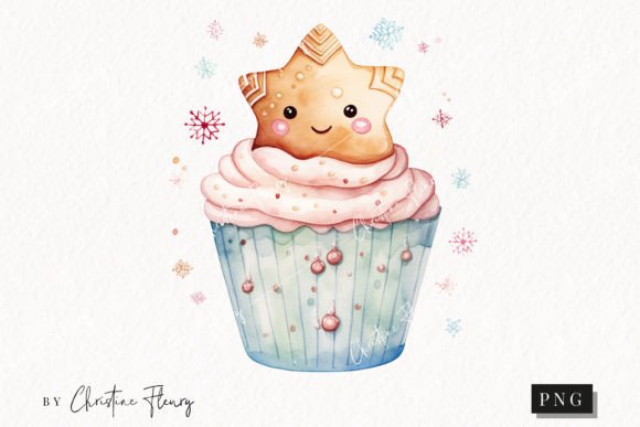 Cute Christmas Star Cookie Cupcake PNG for Illustrations