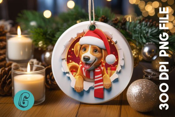 Cute Dog Christmas Ornament Front 34 Illustrations