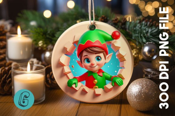 Cute ELF Christmas Ornament F 128 Illustrations