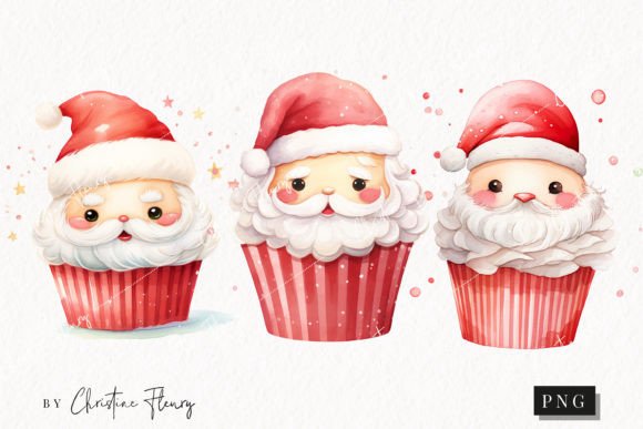 Cute Santa Cupcake Clipart: Festive Illustrations