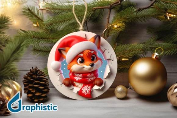 Fox 3D Christmas Ornament PNG Front 14 Illustrations