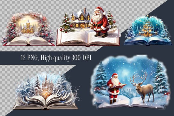 Magical Christmas Book Clipart: Festive Illustrations