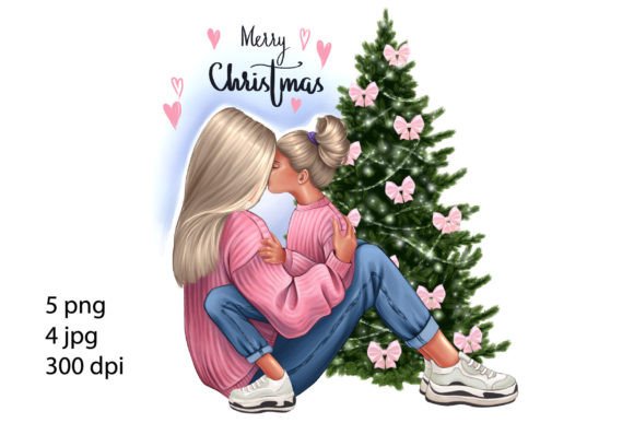 Mom and Daughter at the Christmas Tree Illustrations Review