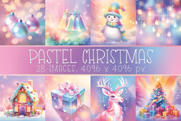Pastel Christmas Digital Papers: Soft Illustrations