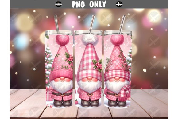 Pink Christmas Gnomes Tumbler Wrap PNG: Illustrations