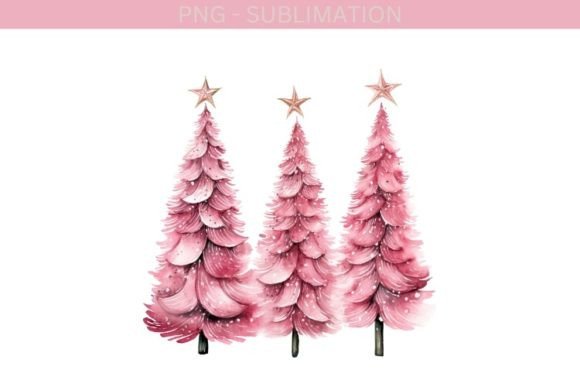 Pink Christmas Tree Illustrations for Branding