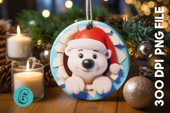 Polar Bear Christmas Ornament F 102 Illustrations