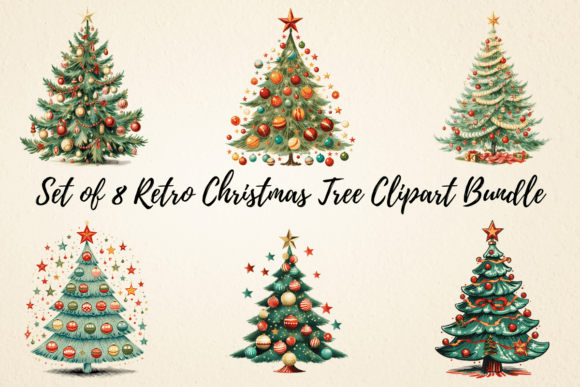 Retro Christmas Tree Clipart Bundle: Illustrations for Branding