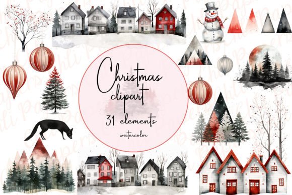 Review: Christmas Clipart Tree Houses Illustrations