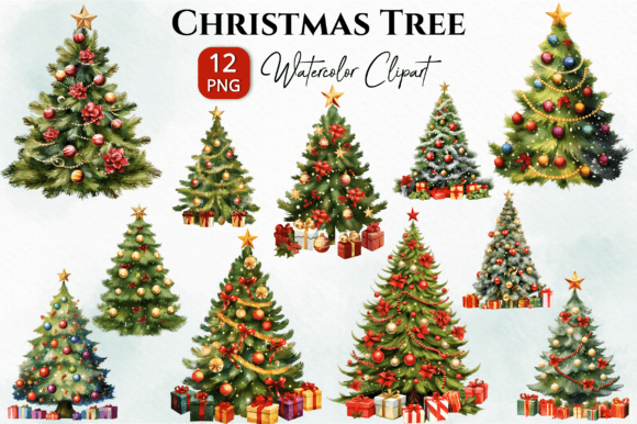 Reviewing Christmas Tree Watercolor Bundle Png Illustrations