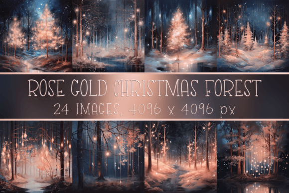 Rose Gold Christmas Winter Forest Illustrations