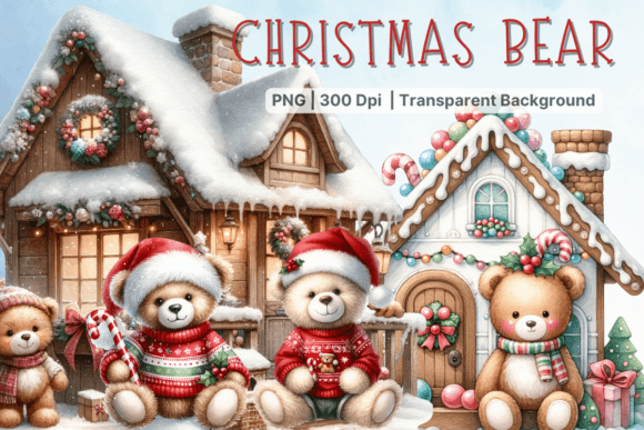 Watercolor Santa Bear Illustrations Review