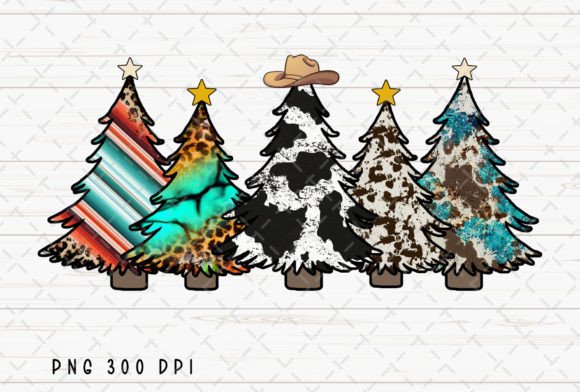 Western Cowhide Christmas Trees PNG: Festive Illustrations